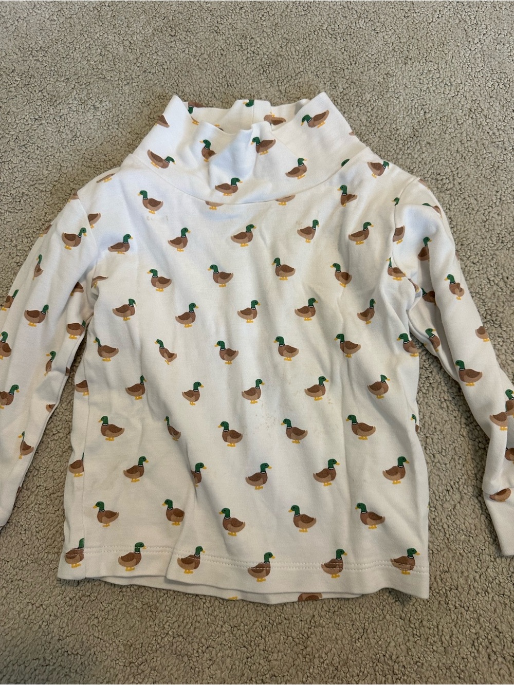 Little English White Long-Sleeve Turtleneck Top with Duck Print